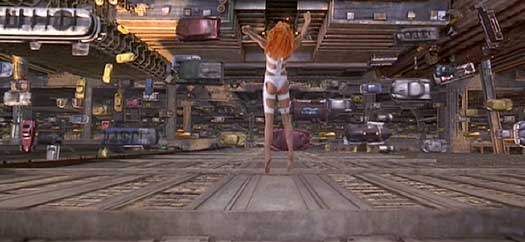 The Fifth Element: Leeloo leaps off a building to elude the police.