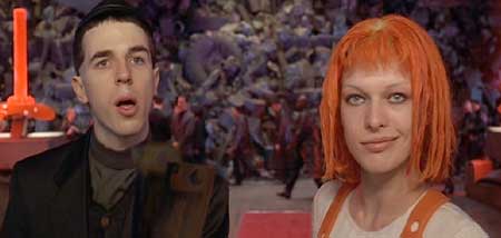 The Fifth Element: David and LeeLoo posing as Korben and Mrs. Dallas at the airport.