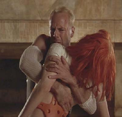 The Fifth Element: LeeLoo collapses into Korben's arms.