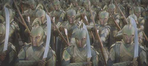 Lord of the Rings: The Fellowship of the Ring: The army of men and elves arrayed against Sauron - an illustration of the care Weta Workshop invested in the armor and weapons.