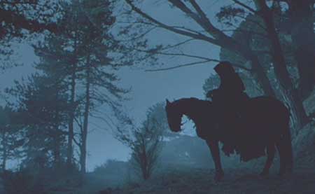 Lord of the Rings: The Fellowship of the Ring: A black rider, or Ringwraith, patiently waits for Frodo to surface.