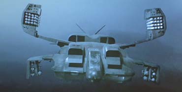 Aliens: The drop-ship descending through the clouds.