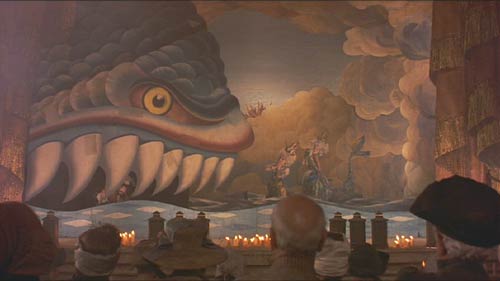 The Adventures of Baron Munchausen: The stage version of the Baron's adventures - a lush theatrical set that calls to mind Napoleon's introduction in director Gilliam's Time Bandits.