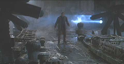 Blade Runner: Director Ridley Scott's signature dripping wet blue-black set.