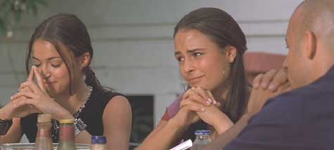 The Fast and the Furious: The girls smile at Jesse's version of saying grace.