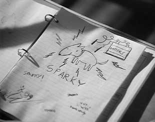Frankenweenie: Victor draws his idea for bringing Sparky back from the dead.