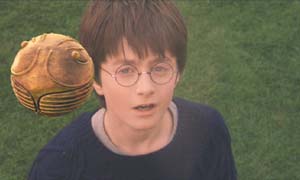 Harry Potter and the Sorcerer's Stone: Harry's first look at the golden snitch.