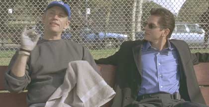 Knockaround Guys: Teddy Deserve (Malkovich) pontificates to his favorite nephew, Matty Demaret (Barry Pepper) whose attempts to go legit have been stymied by the notoriety of his father, gangster Benny Chains.