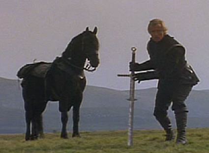 Ladyhawke: Navarre cautiously approaches the wounded bird.