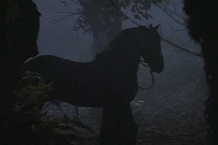 Ladyhawke: Isabeau rides Goliath into the forest after the trapper.