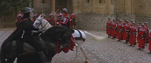 Ladyhawke: Navarre confronts the cathedral guards.