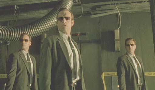 The Matrix: The agents are a little worried about Neo's apparent return from the dead.