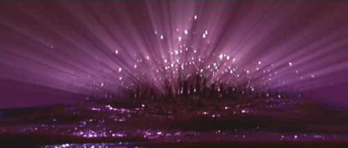 Pitch Black: Riddick's view of the baby aliens emerging into the night sky.