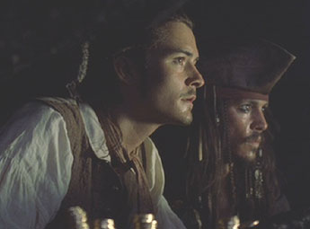 Pirates of the Caribbean: Will and Jack spy on the pirates in their cave.