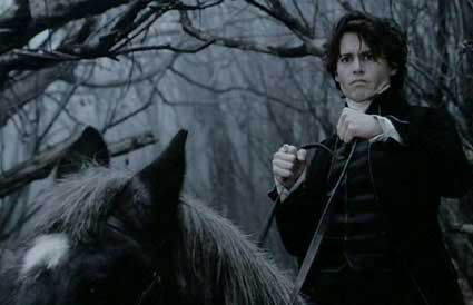 Sleepy Hollow: Ichabod crane riding Gunpowder through the western woods.