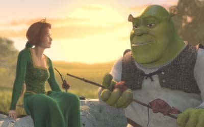Shrek: Fiona (voiced by Cameron Diaz) and Shrek (voiced by Mike Myers) share a disgusting meal and grow closer.