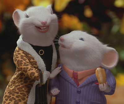 Stuart Little: Camille (voiced by Jennifer Tilly) and Reginald (voiced by Bruno Kirby) Stout explaining to the Littles why they gave up their son, Stuart.