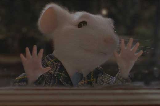 Stuart Little: Stuart's Fairy Tale ending - he watches the Littles through the window for a moment before letting them know he's back.