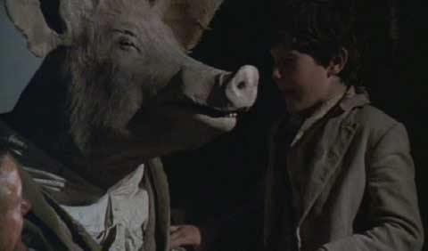 Time Bandits: Og, now half pig, partners up with Kevin to hide the map from Evil.