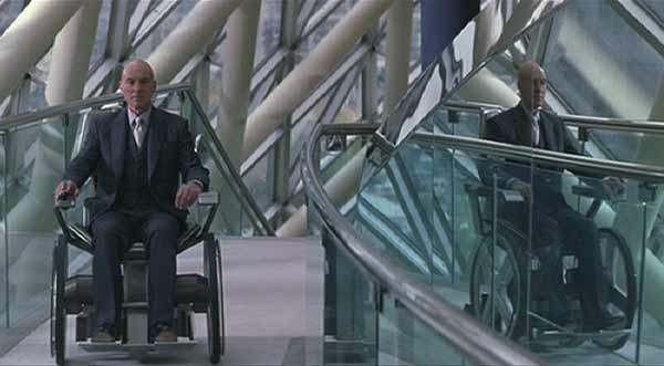 X-men: Professor Xavier watches gravely as his friend Erik Lehnsherr walks away.