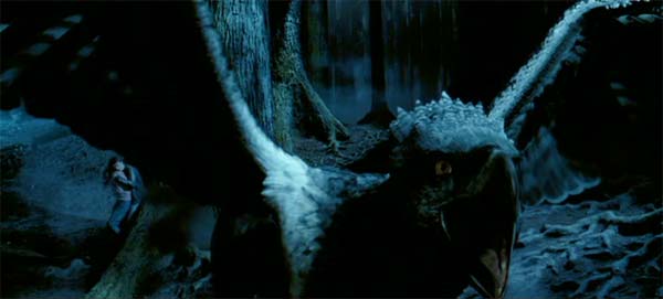 Harry Potter and the Prisoner of Azkaban: Buckbeak defending Harry and Hermione from the werewolf.