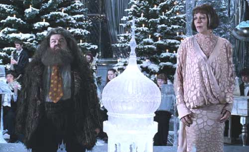 Harry Potter and the Goblet of Fire: Madame Olympe Maxime (Frances de la Tour) and Hagrid. The most charming couple at the dance.