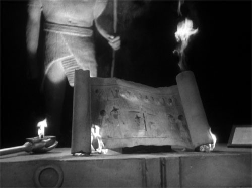 The Mummy (1932): As Im-ho-tep is struck down by Isis, the scroll of Thoth burns.